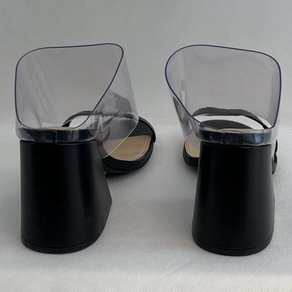New in Box Schutz Raira Black Leather/Transparent Block Heel Slide Sandals - Picture 8 of 12